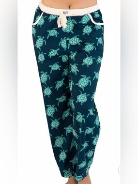 Lazy One 100% Cotton Navy and Mint Turtle Print Pajama Bottoms/ size M